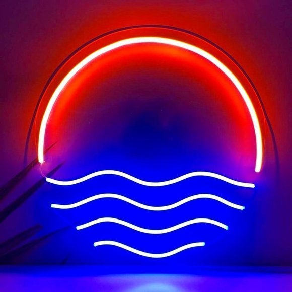 Urban Outfitters Other - Neon Ocean Wave Sunset Blue Red Light Bedroom Beach Vacation Shelf Wall Decor